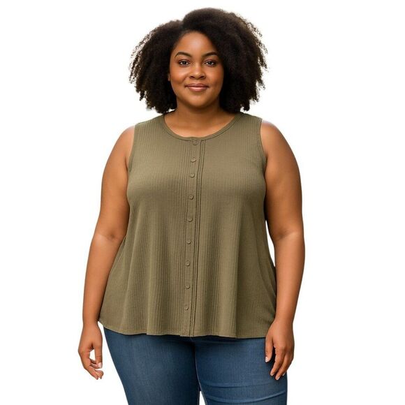 NEW POL X-Large Light / Dark Olive Green Sleeveless Sweater Ribbed Layer Casual - Picture 1 of 16